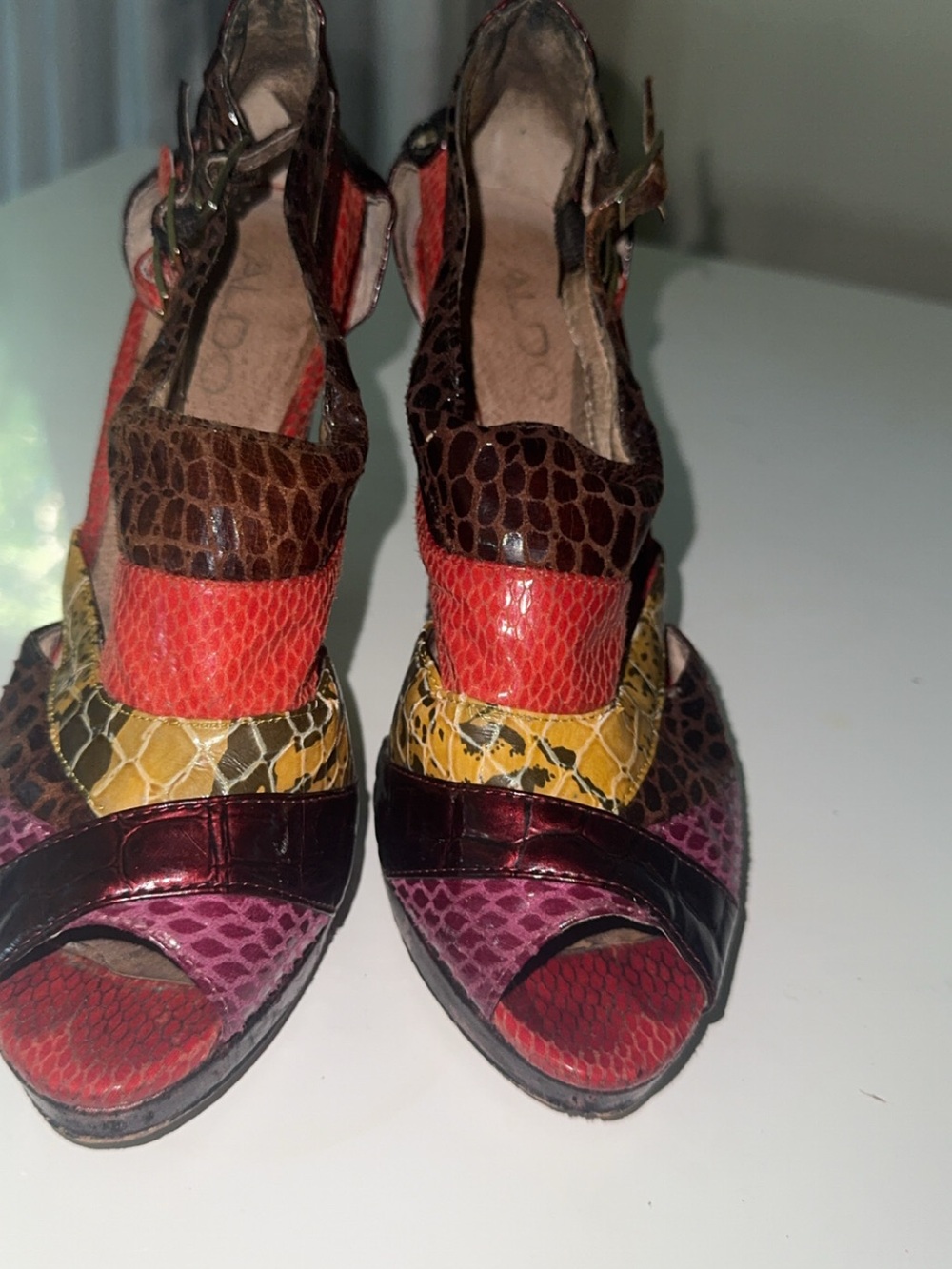 Aldo Multicolor Snakeskin-Pattern Platform Heels